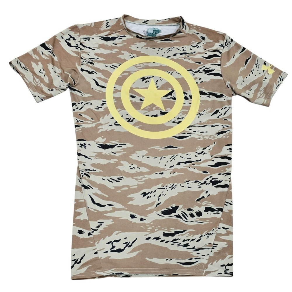 Marvel Captain America Shirt Men's M Desert Camo Yellow Shield Military Style